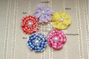 Ribbon Gingham flower, 4.5 cm, Pack of 3